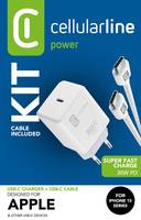 Cellularline Netzteil - 30 Watt - PD (24 pinUSB-C) - auf Kabel: USB-C - weiß