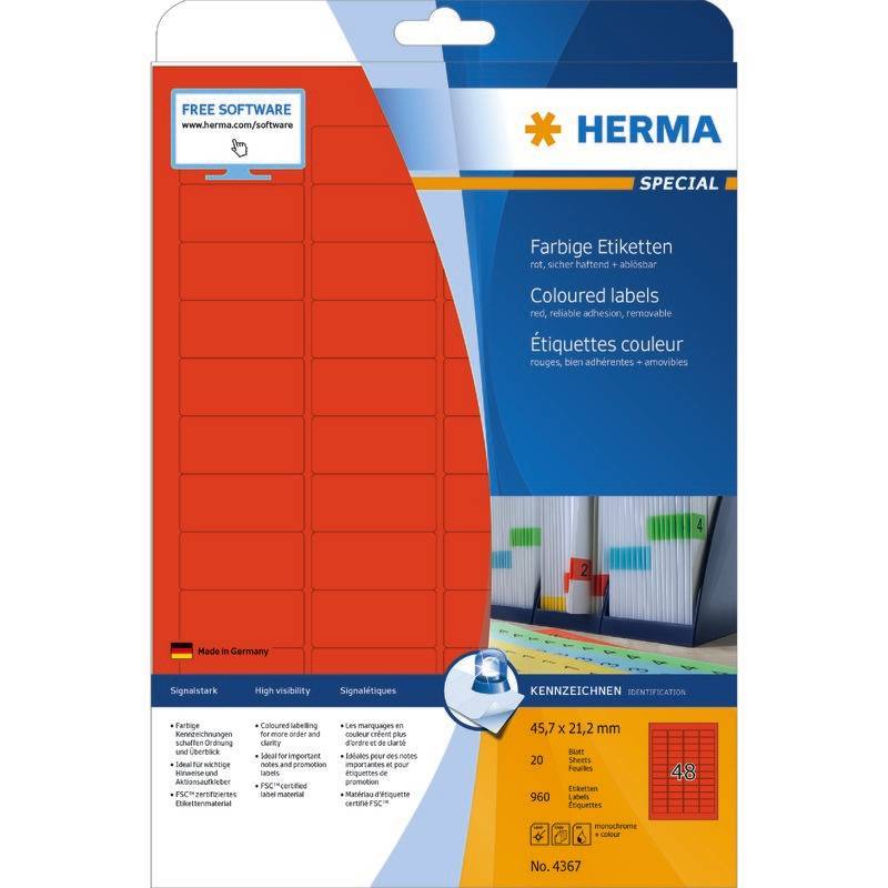 HERMA Etiketten A4 rot 45,7x21,2 mm Papier matt 960 St. Multimedia-Technik