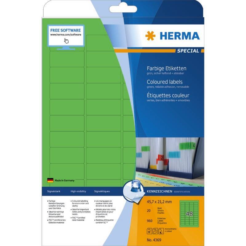 HERMA Etiketten A4 grün 45,7x21,2 mm Papier matt 960 St. Multimedia-Technik