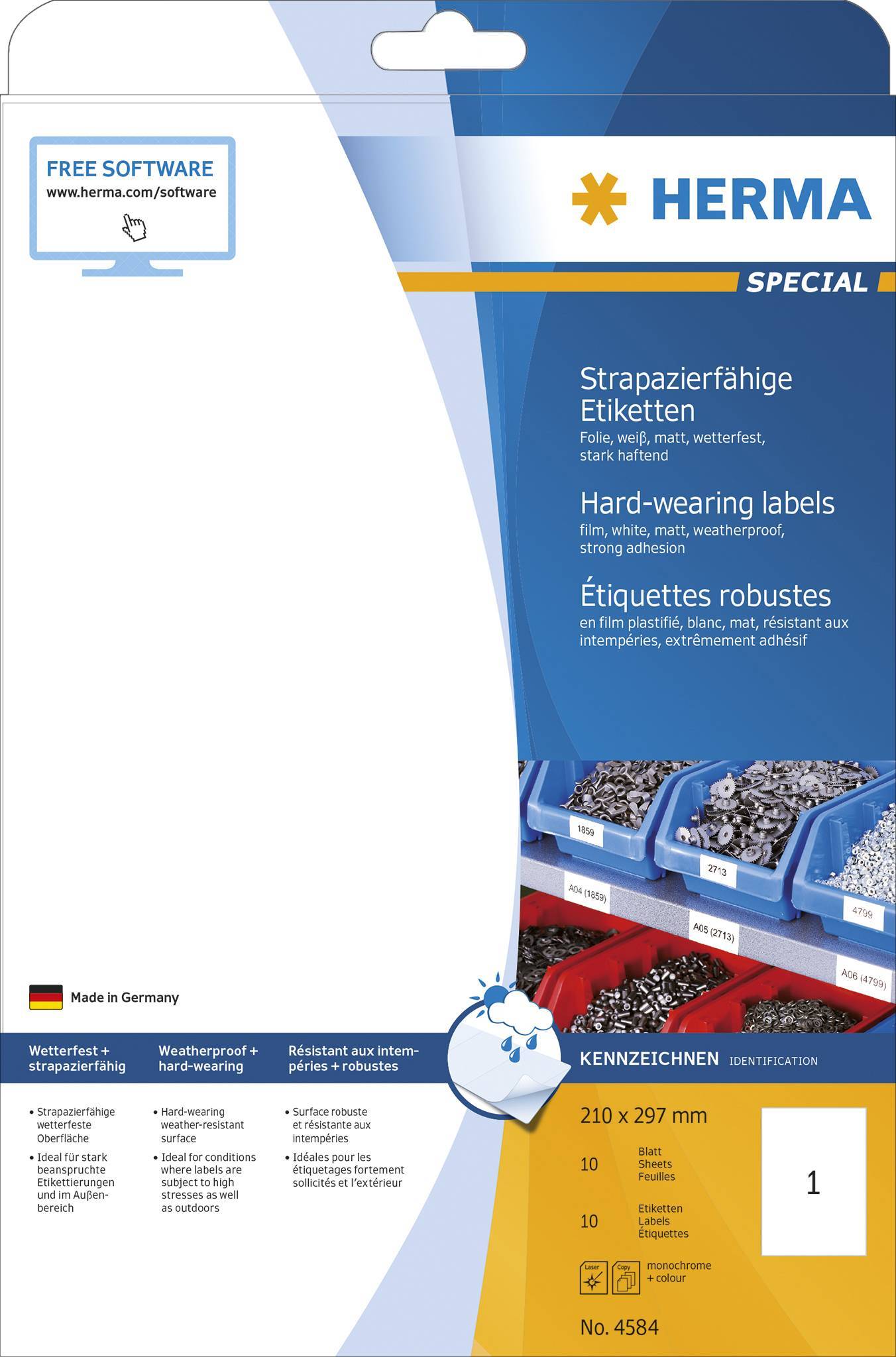 HERMA Etik. strapazierf. A4 weiß 210 x 297 mm wfest 10 St. Multimedia-Technik Etiketten