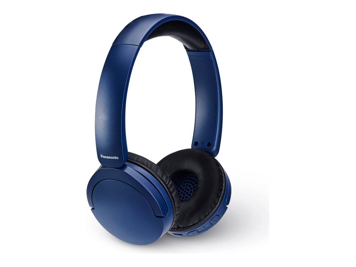 Blaue kabellose Over-Ear-Kopfhörer mit gepolsterten Ohrmuscheln, gezeigt auf weißem Hintergrund.