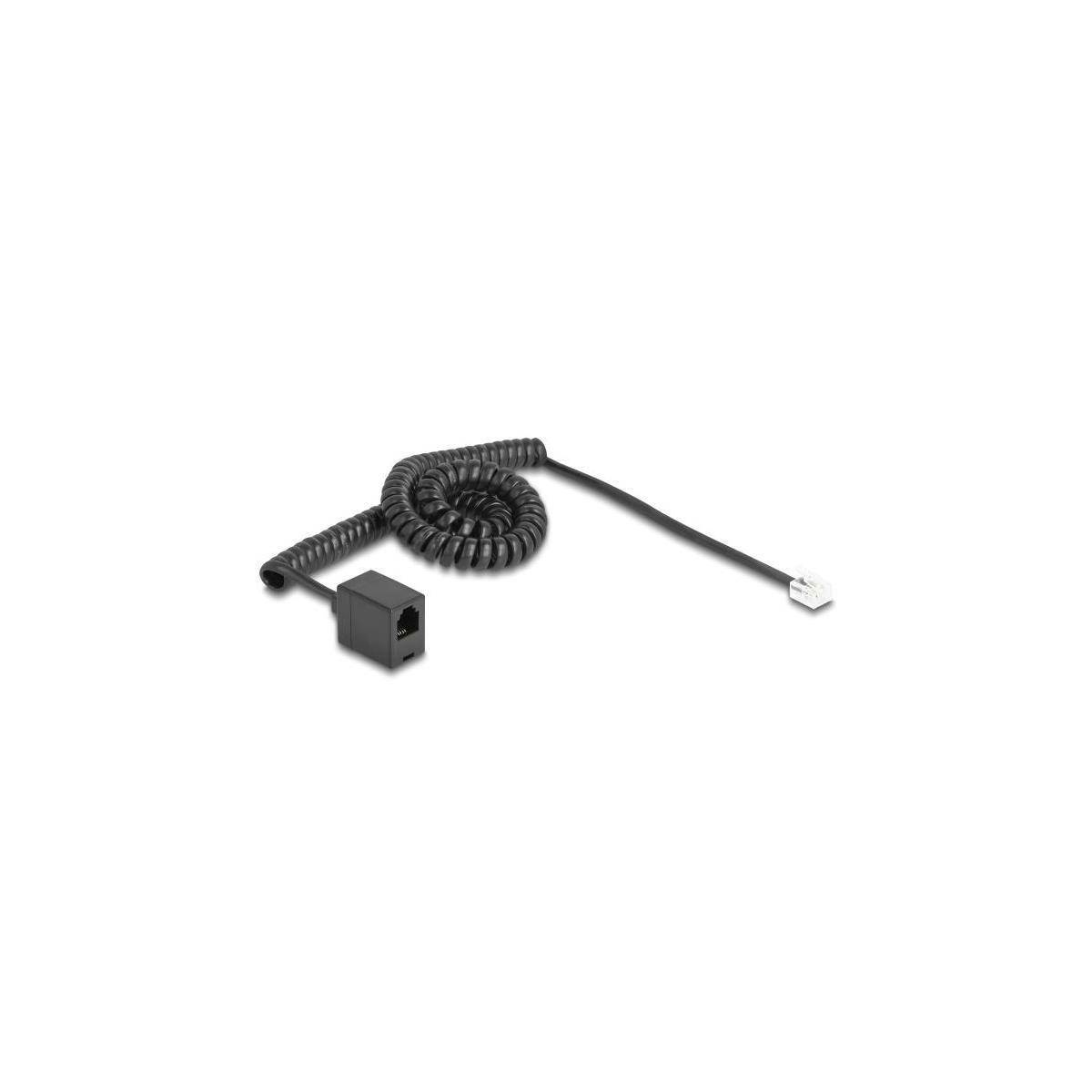 90232 - Telefonkabel Spiralkabel RJ11 Stecker zu RJ11 Buchse schwarz 3 m