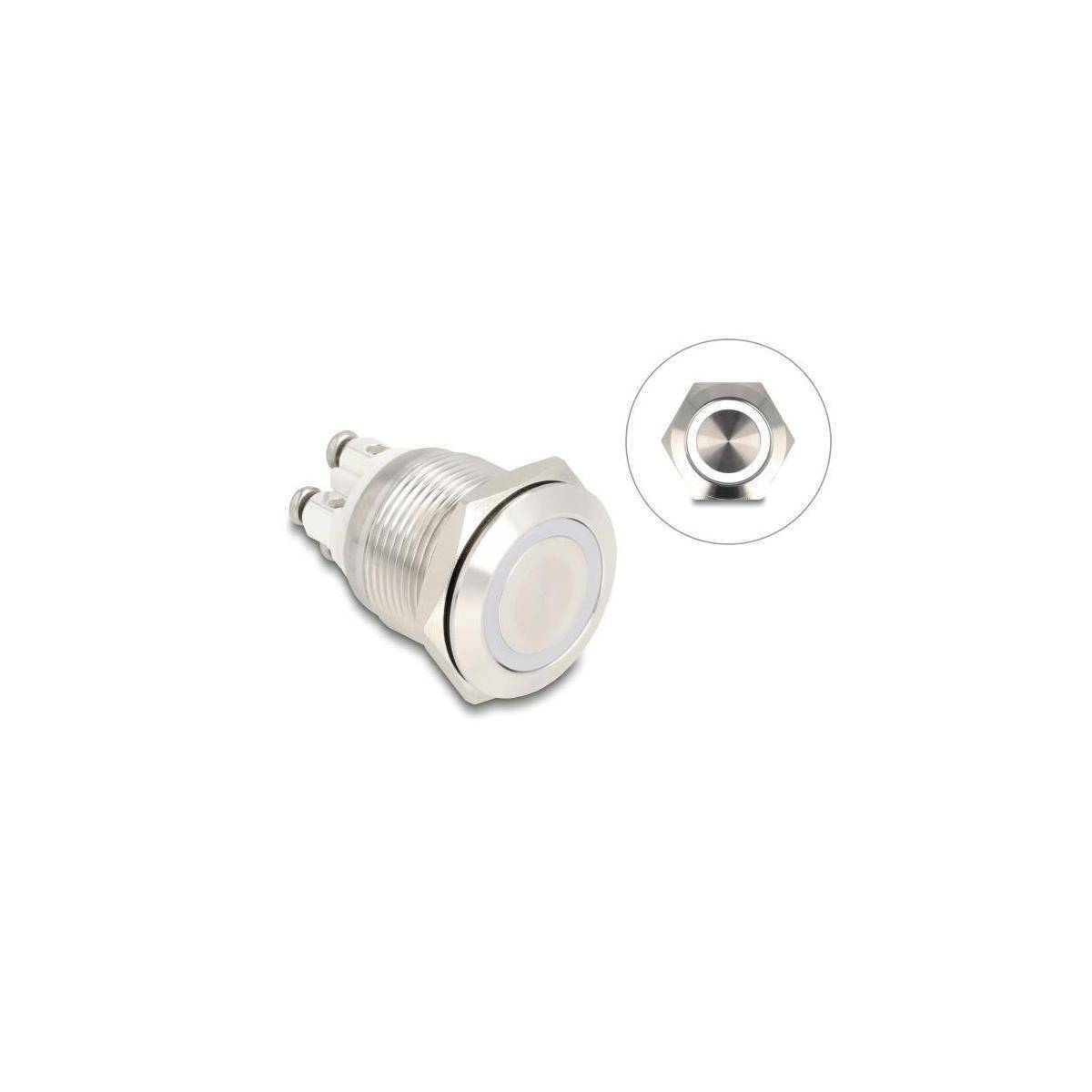 Delock Drucktaster zum Einbau 19 mm 4 x Schraubklemme LED weiß