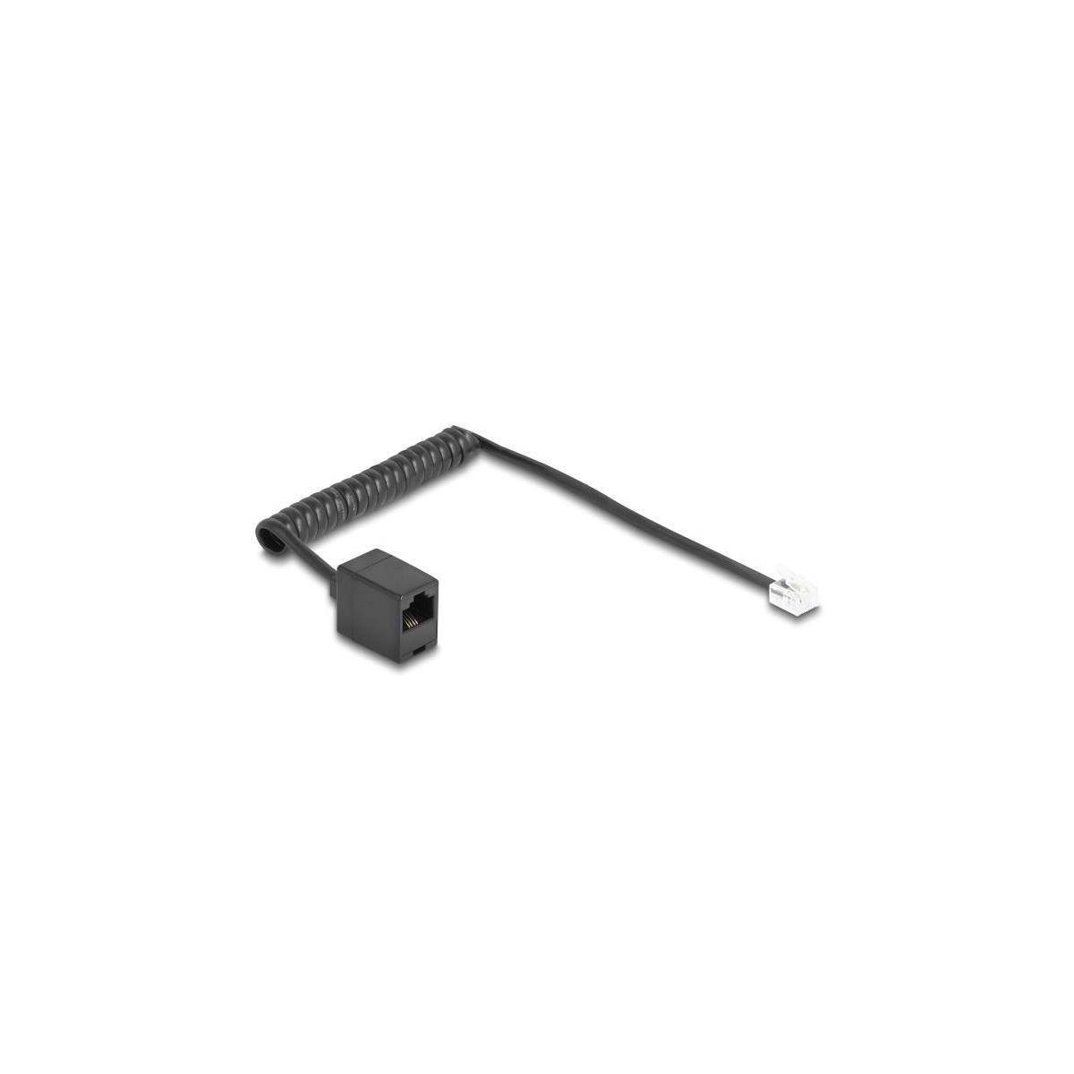 88720 - Telefonkabel Spiralkabel RJ11 Stecker zu RJ45 Buchse schwarz 1 m