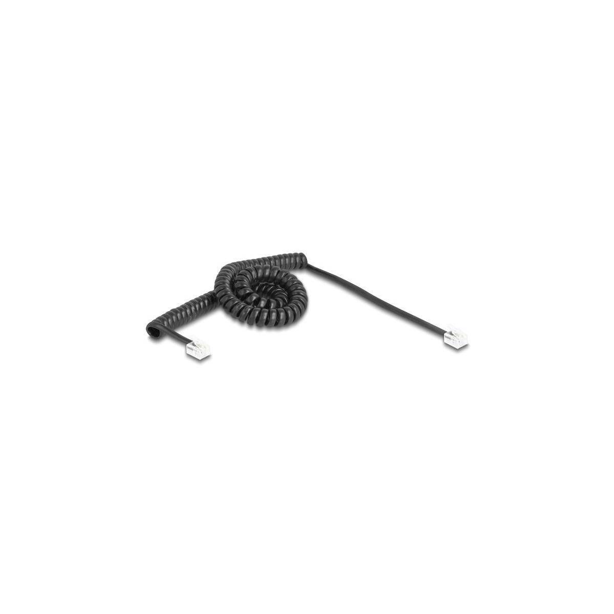 90224 - Telefonkabel Spiralkabel RJ11 Stecker zu RJ11 Stecker schwarz 3 m