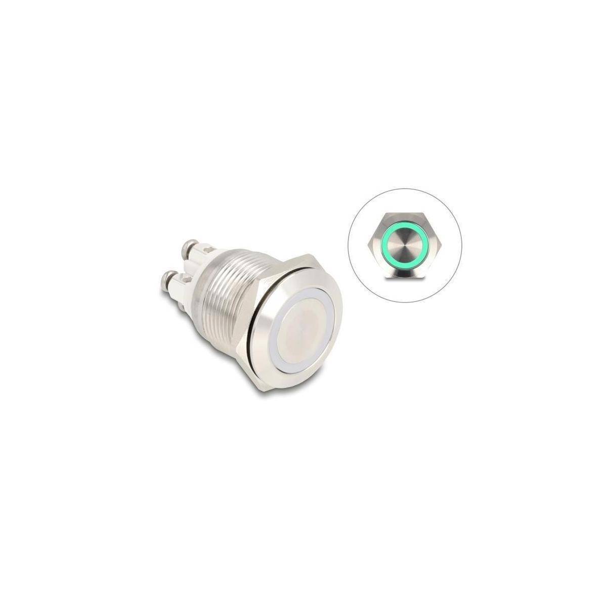 Delock Drucktaster zum Einbau 19 mm 4 x Schraubklemme LED grün