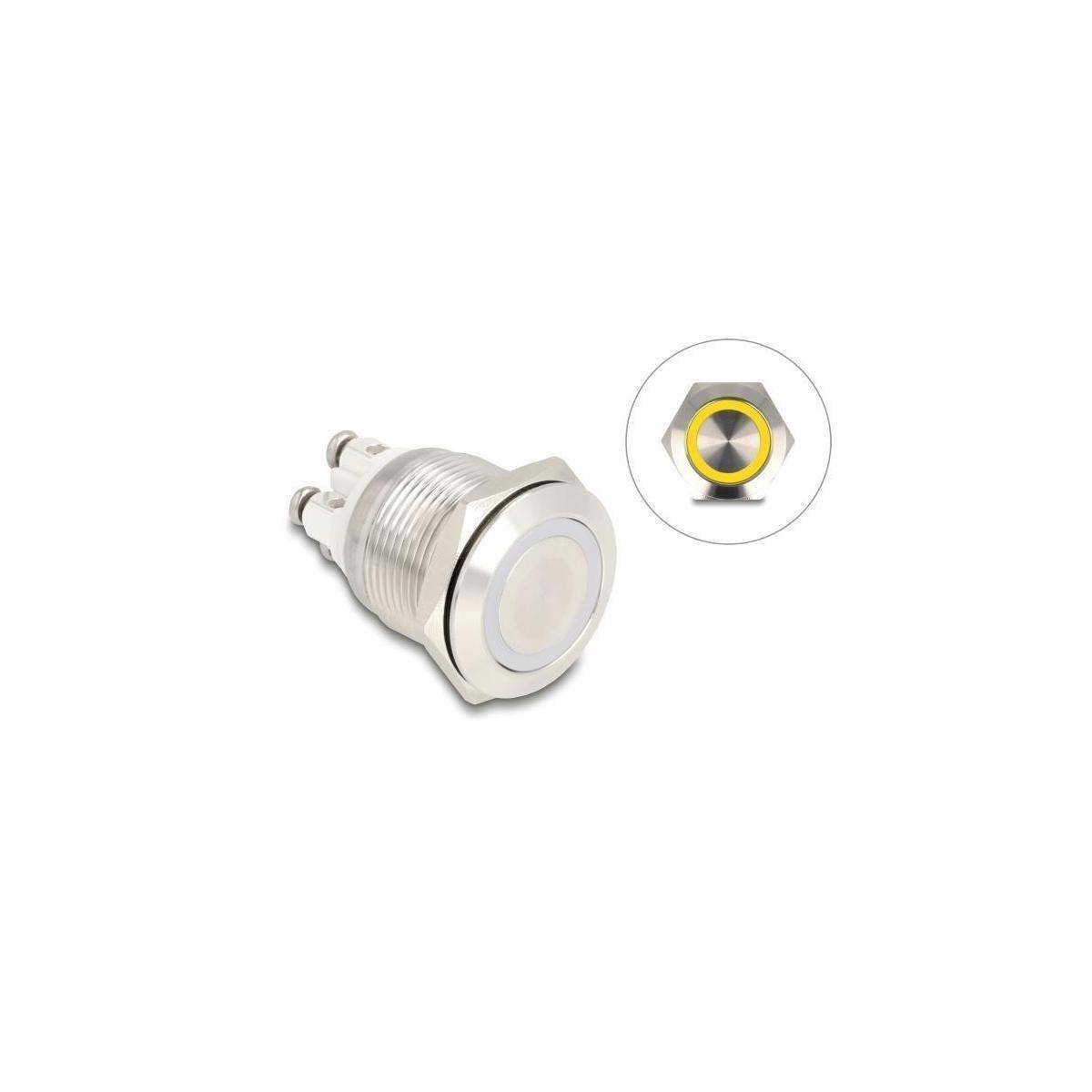 Delock Drucktaster zum Einbau 19 mm 4 x Schraubklemme LED gelb