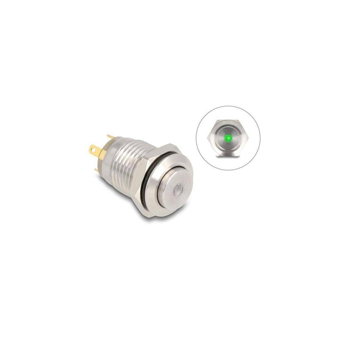 Delock Drucktaster zum Einbau 12 mm 4 x Lötanschluss LED grüner Punkt