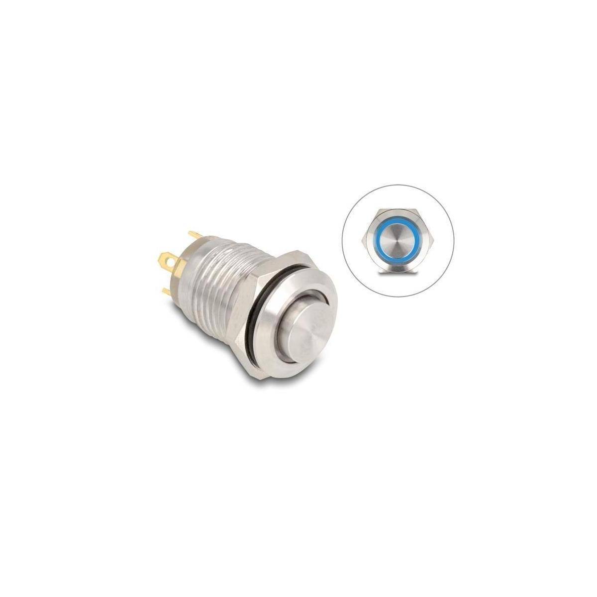 Delock Drucktaster zum Einbau 12 mm 4 x Lötanschluss LED blau