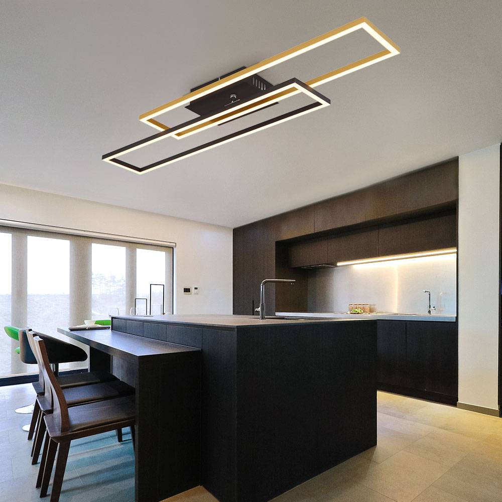 Deckenlampe Wohnzimmerleuchte Deckenleuchte Esszimmerlampe Schlafzimmerleuchte, Metall Alu schwarz gold, beweglich, LED 30W 1370Lm 3000K warmweiß,