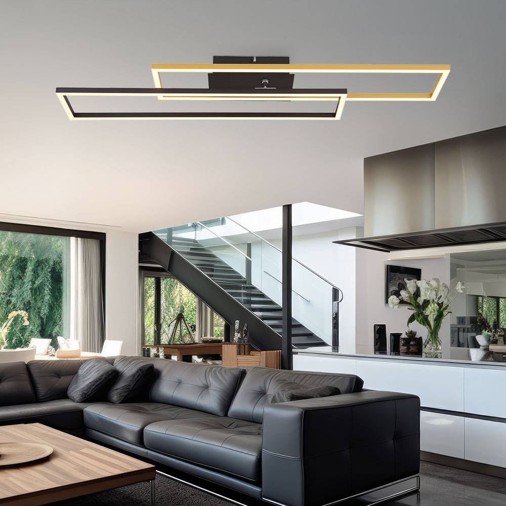 Deckenlampe Wohnzimmerleuchte Deckenleuchte Esszimmerlampe Schlafzimmerleuchte, Metall Alu schwarz gold, beweglich, LED 30W 1370Lm 3000K warmweiß,