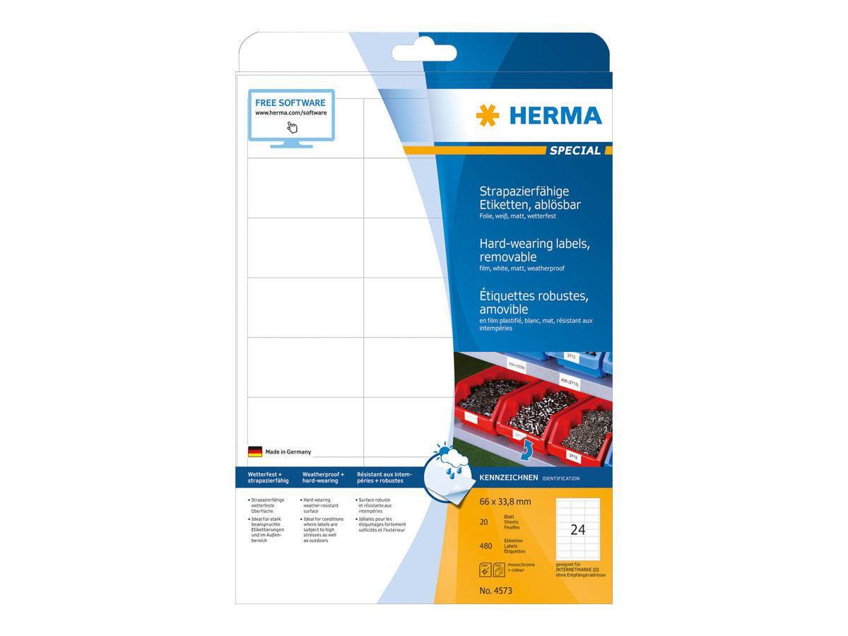 HERMA Folien-Etiketten A4 66x33.8mm weiß ablösbar 480St. Multimedia-Technik Etiketten