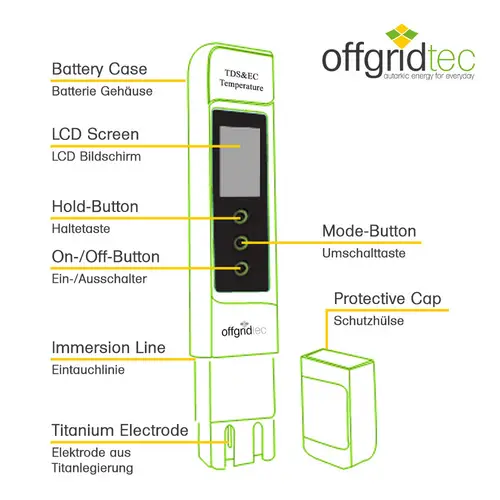 Offgridtec Messgerät TDS & EC Leitwertmessgerät Trinkwasser & Aquarium Wassertester Offgridtec Messgerät TDS & EC Leitwertmessgerät Trinkwasser & Aquarium Wassertester