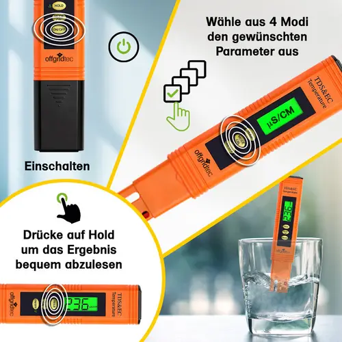 Offgridtec Messgerät TDS & EC Leitwertmessgerät Trinkwasser & Aquarium Wassertester Offgridtec Messgerät TDS & EC Leitwertmessgerät Trinkwasser & Aquarium Wassertester