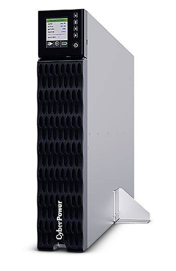 CyberPower USV-Strombackup-Gerät, schwarzer Tower mit frontalem Display und Steuertasten auf weißem Hintergrund