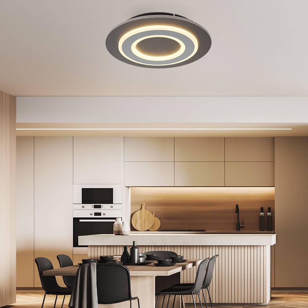 Deckenlampe Deckenleuchte Wohnzimmerlampe Schlafzimmerlampe Esszimmerleuchte, Metall Acryl anthrazit grau, LED 24W 710Lm 3000K warmweiß, D 32 cm