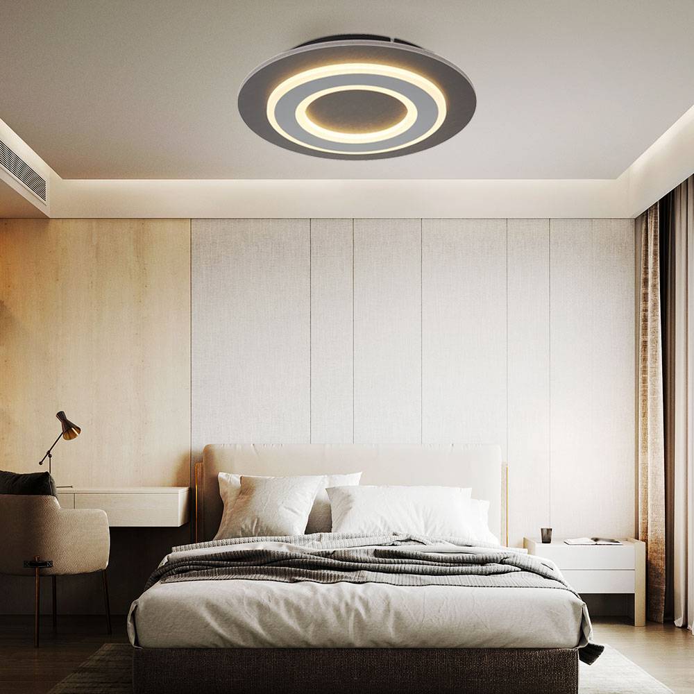 Deckenlampe Deckenleuchte Wohnzimmerlampe Schlafzimmerlampe Esszimmerleuchte, Metall Acryl anthrazit grau, LED 24W 710Lm 3000K warmweiß, D 32 cm