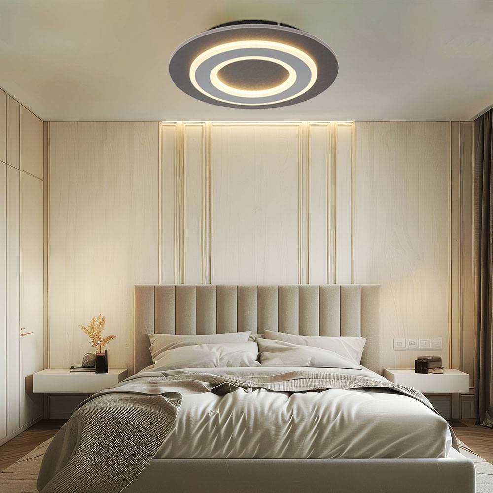 Deckenlampe Deckenleuchte Wohnzimmerlampe Schlafzimmerlampe Esszimmerleuchte, Metall Acryl anthrazit grau, LED 24W 710Lm 3000K warmweiß, D 32 cm