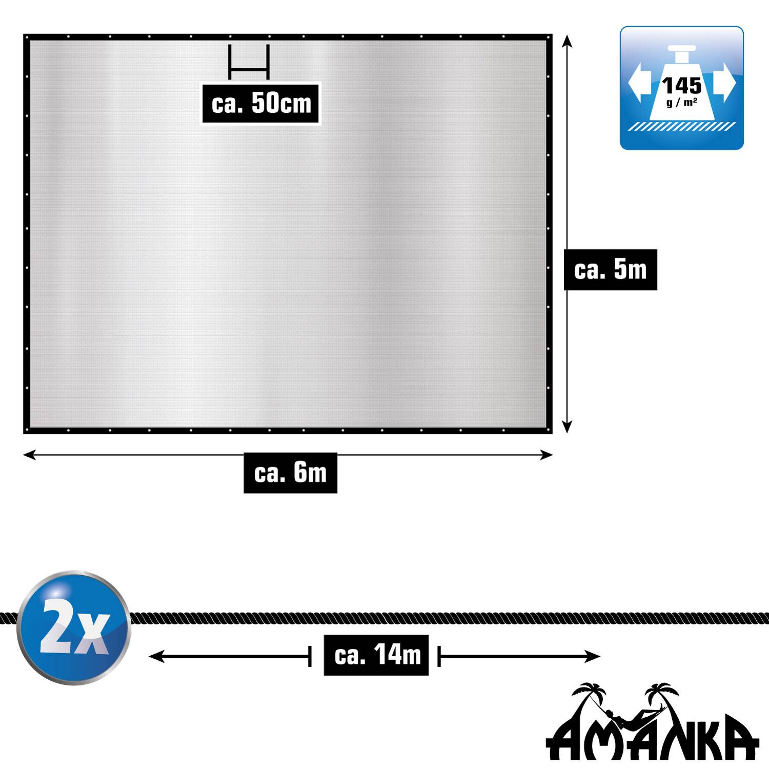 5x6 m Alu Schattennetz Auto Abdeckung - Hitzeschutz Hund - Sonnensegel Camping