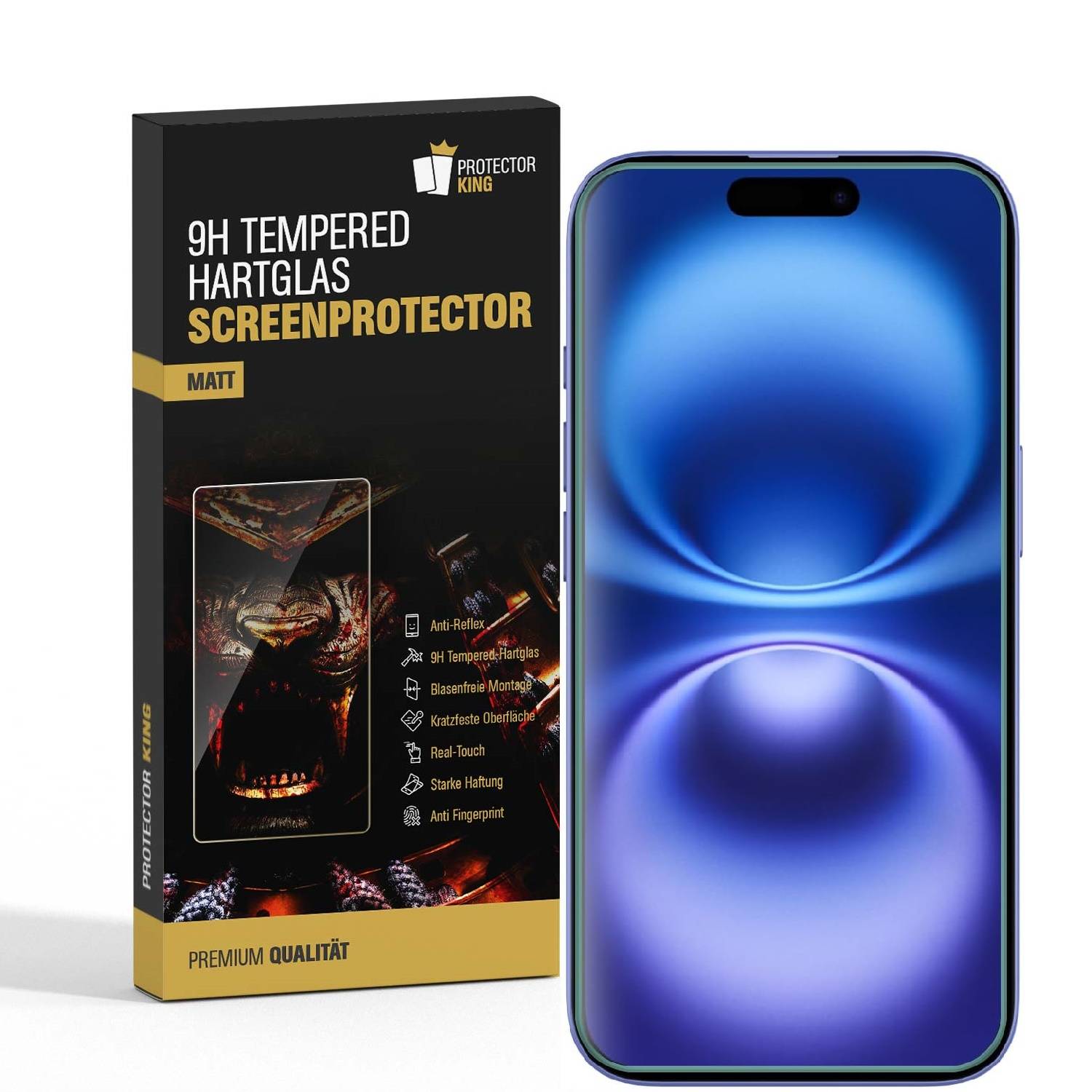 6x 9H Panzerglas für iPhone 16 matt Anti-Reflex entspiegelt echtes Tempered Glass Panzerfolie Displayschutz Schutzglas Schutzfolie Screen-Protector