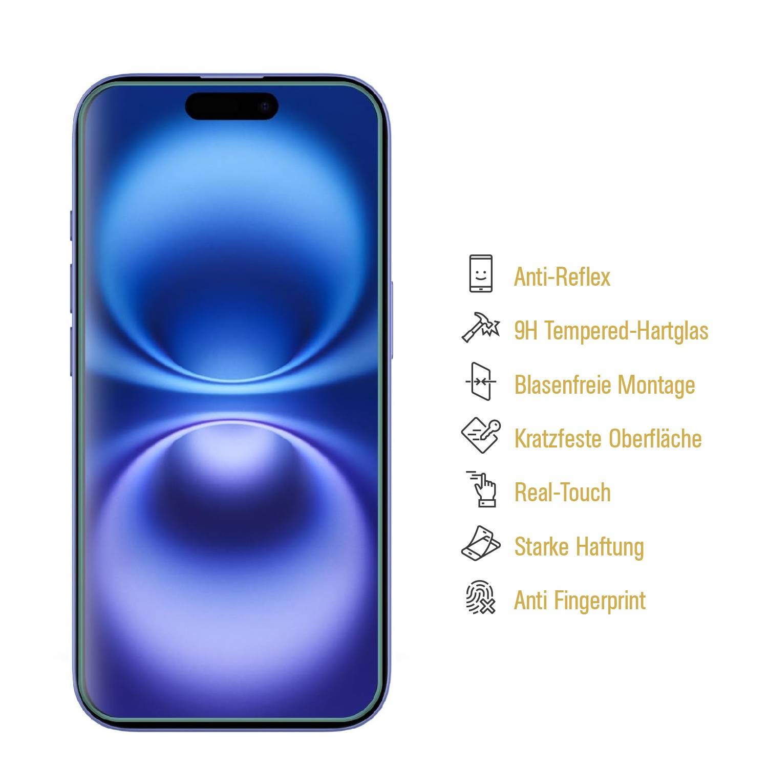 6x 9H Panzerglas für iPhone 16 matt Anti-Reflex entspiegelt echtes Tempered Glass Panzerfolie Displayschutz Schutzglas Schutzfolie Screen-Protector