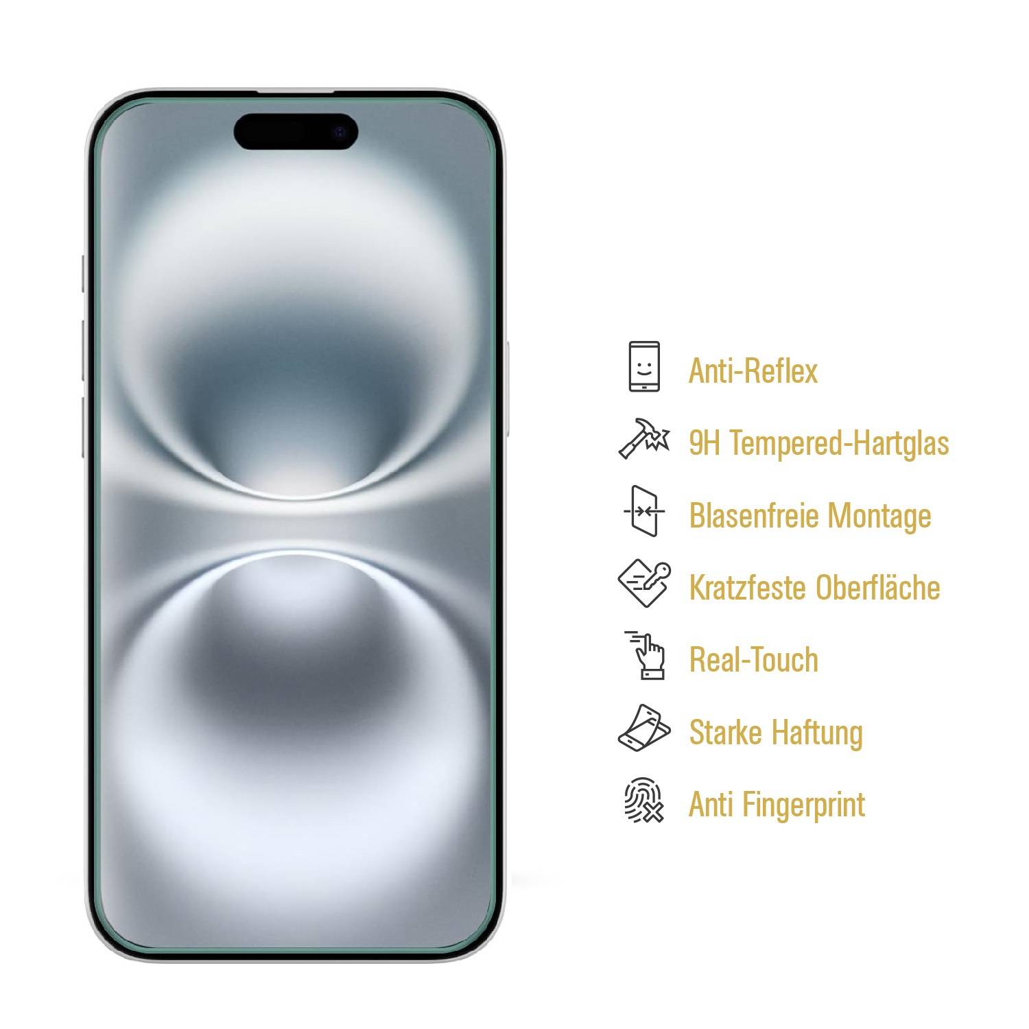 4x 9H Panzerglas für iPhone 16 Plus matt Anti-Reflex entspiegelt echtes Tempered Glass Panzerfolie Displayschutz Schutzglas Schutzfolie