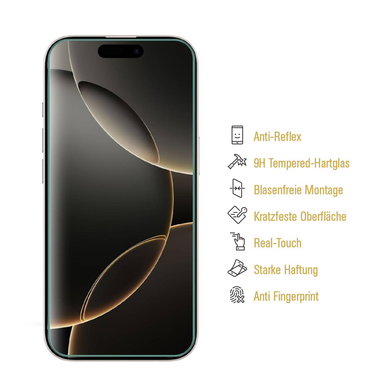 5x 9H Panzerglas für iPhone 16 Pro matt Anti-Reflex entspiegelt echtes Tempered Glass Panzerfolie Displayschutz Schutzglas Schutzfolie
