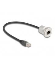 Delock RJ45 Einbaubuchse mit Kabelpeitsche Stecker Cat.5e STP 30 cm Aluminium