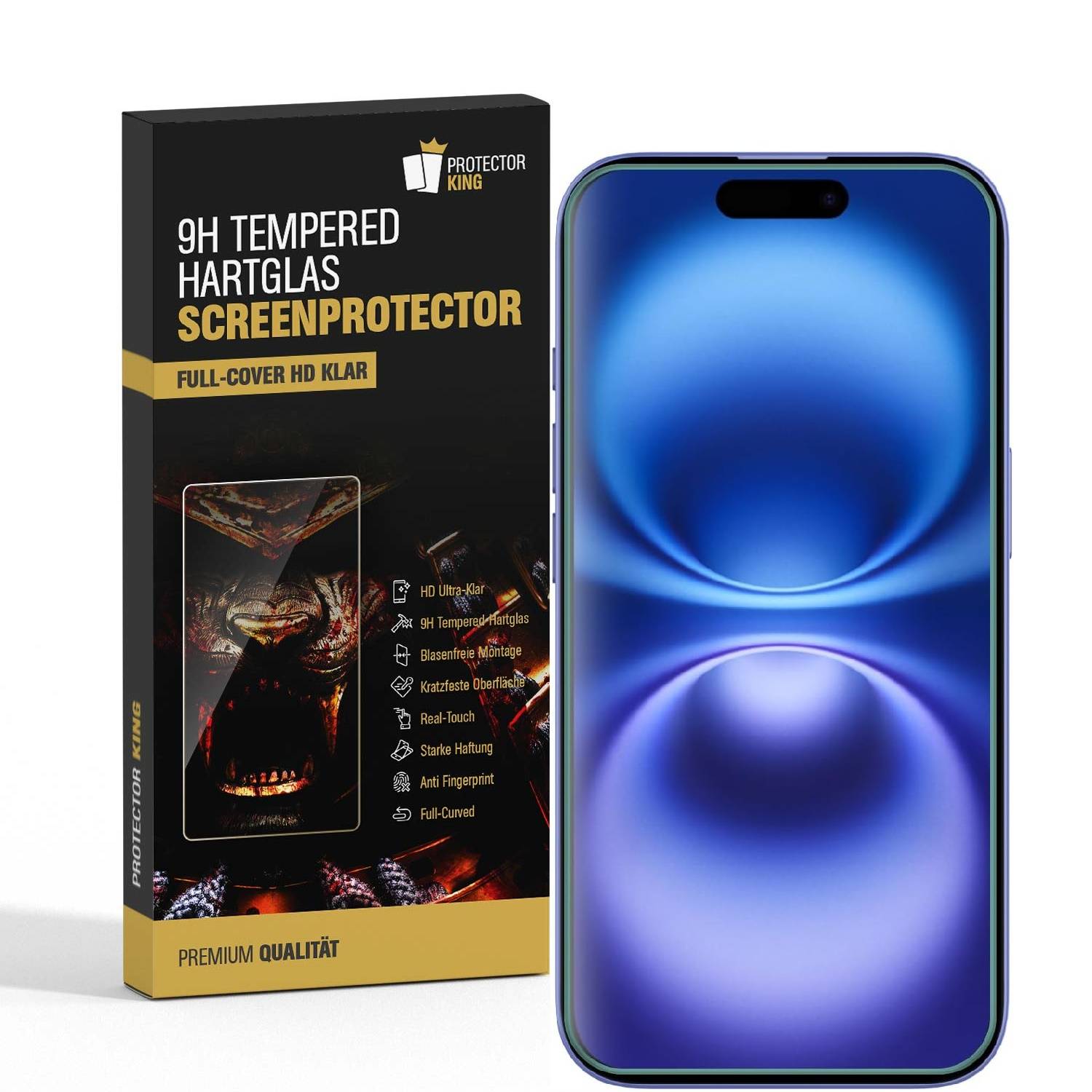 2x 9H Panzerglas für iPhone 16 3D A++ KLAR EXTREM HART echtes Tempered Glass Panzerfolie Displayschutz Schutzglas Hartglas Schutzfolie