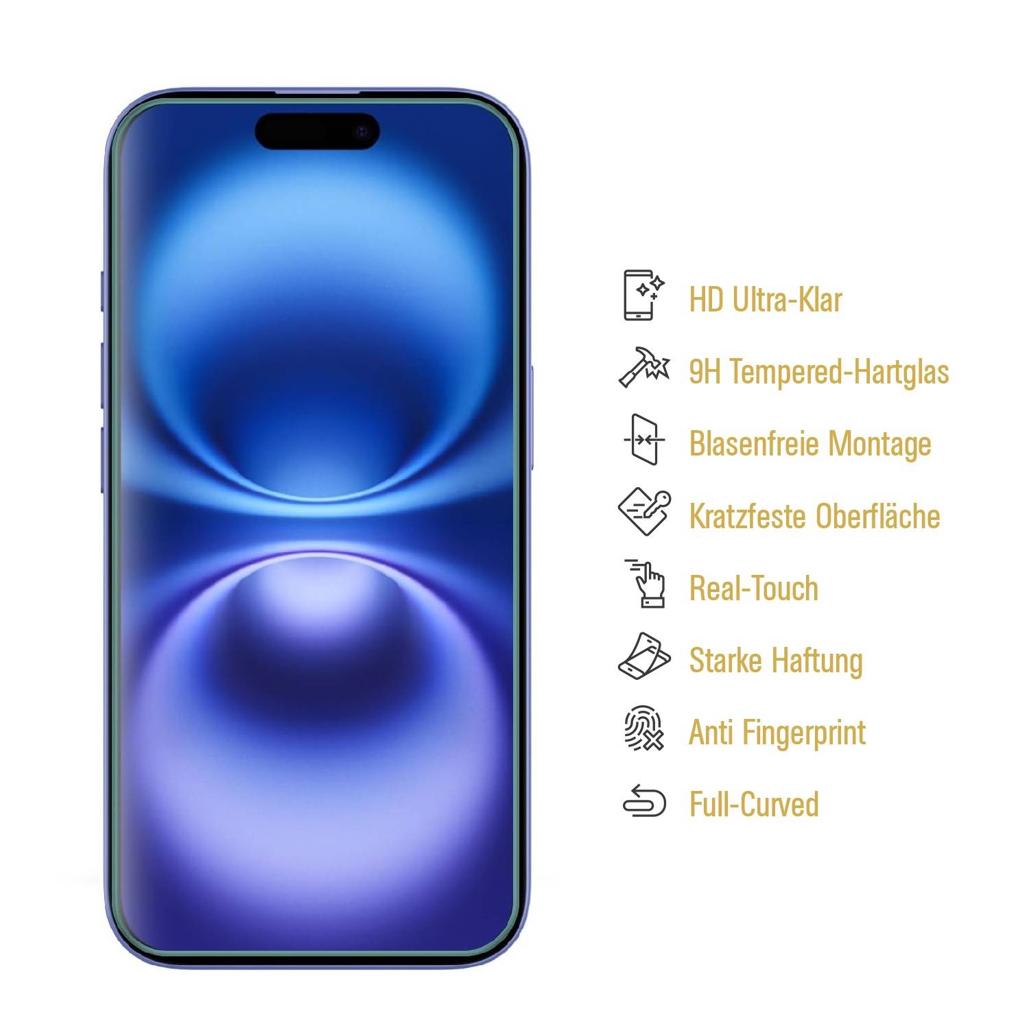 2x 9H Panzerglas für iPhone 16 3D A++ KLAR EXTREM HART echtes Tempered Glass Panzerfolie Displayschutz Schutzglas Hartglas Schutzfolie