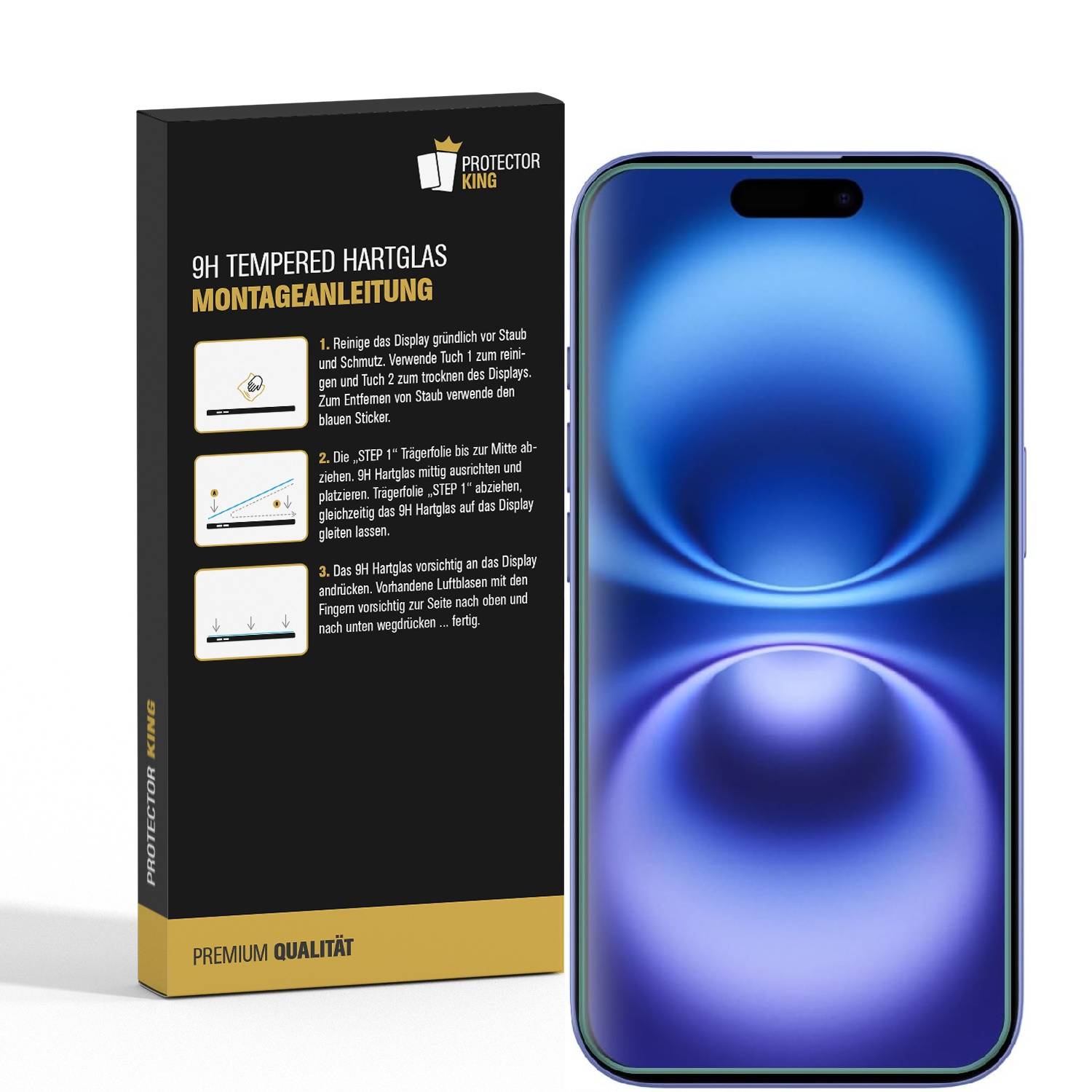2x 9H Panzerglas für iPhone 16 3D A++ KLAR EXTREM HART echtes Tempered Glass Panzerfolie Displayschutz Schutzglas Hartglas Schutzfolie