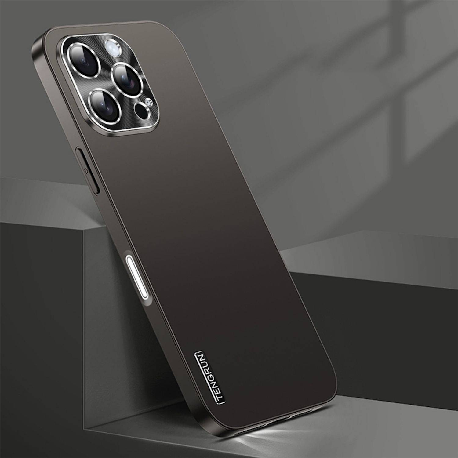 Für Apple iPhone 16 Pro Max Feinmattes Metall Design Optik Handy Hülle Case Tasche Schwarz