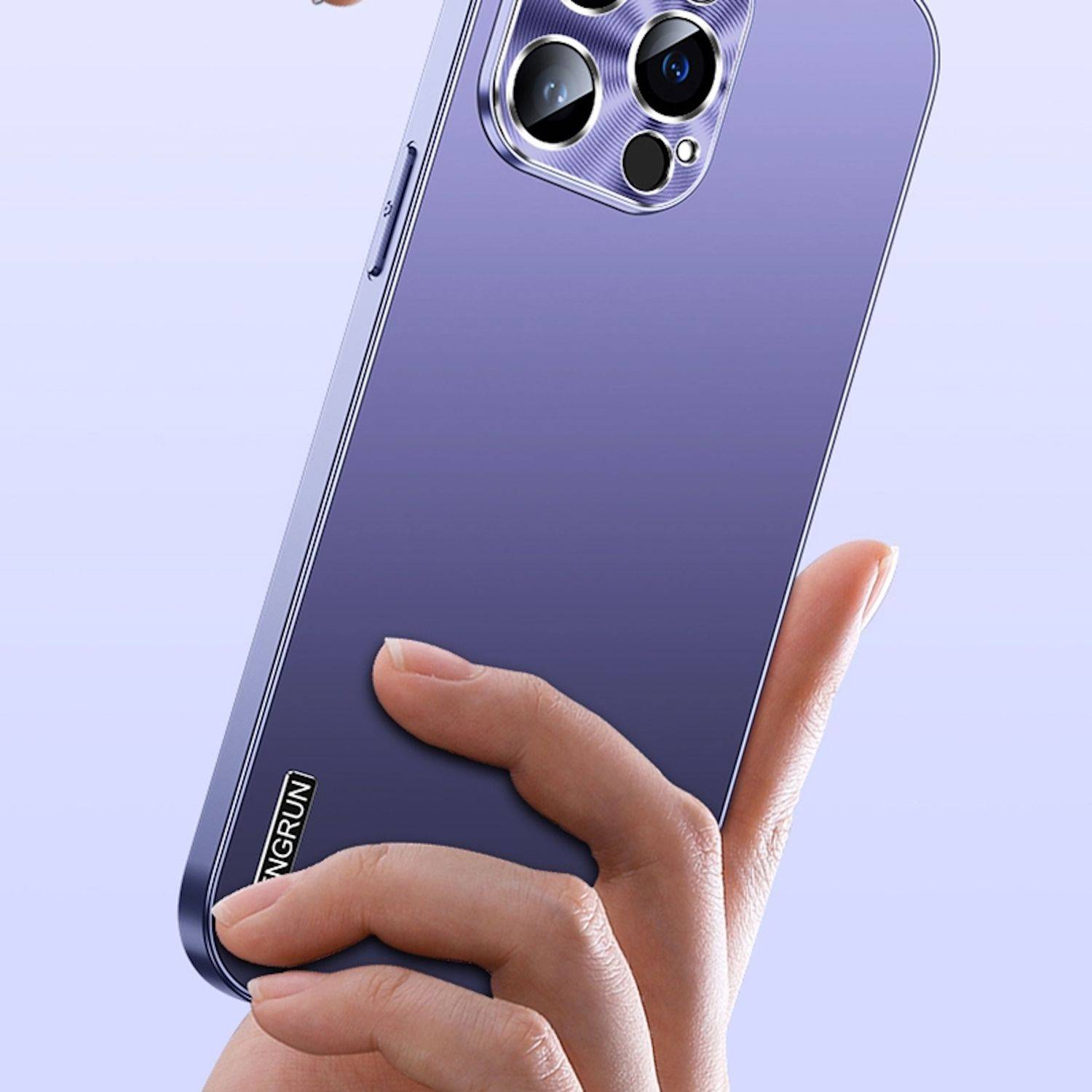 Für Apple iPhone 16 Pro Max Feinmattes Metall Design Optik Handy Hülle Case Tasche Lila
