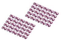 Zwei Cluster aus kleinen violetten Elefantensymbolen diagonal auf weißem Hintergrund angeordnet.