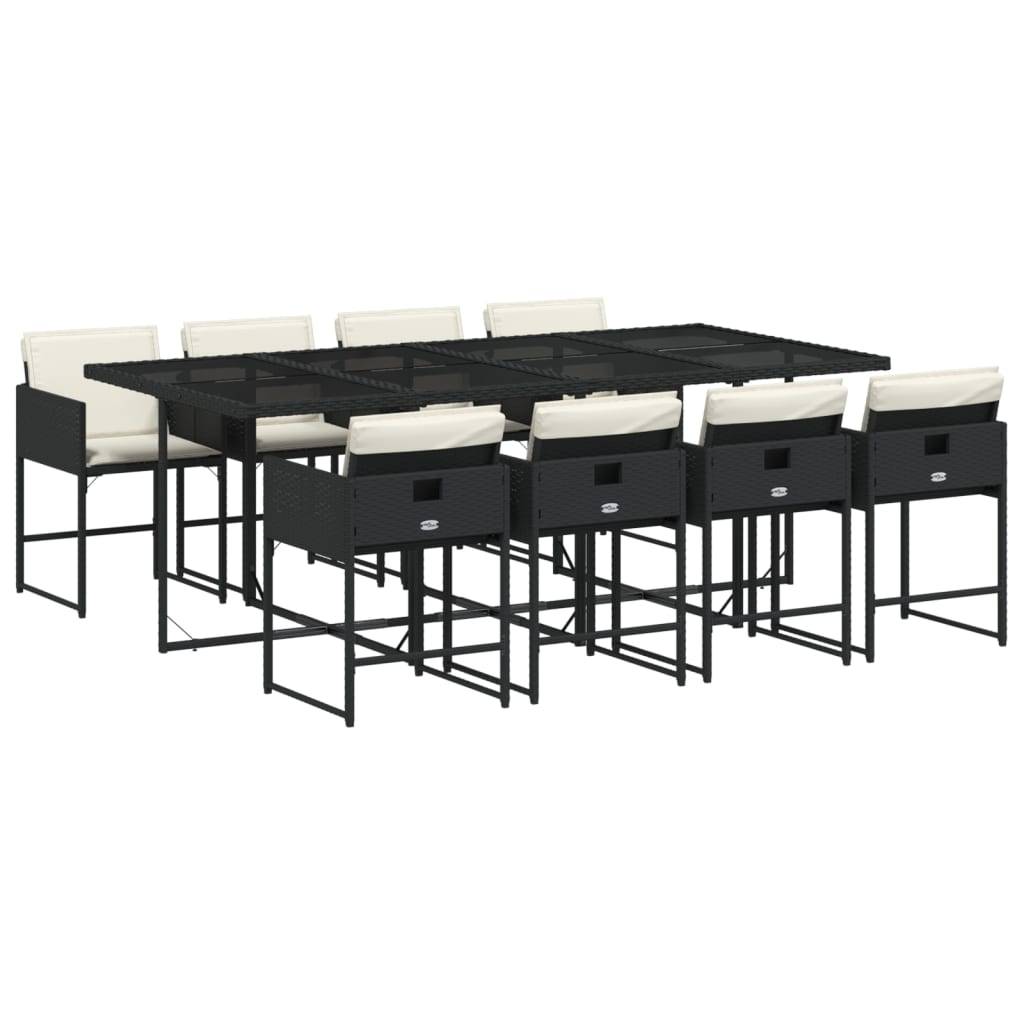 vidaXL 9-tlg. Garten-Essgruppe mit Kissen Schwarz Poly Rattan