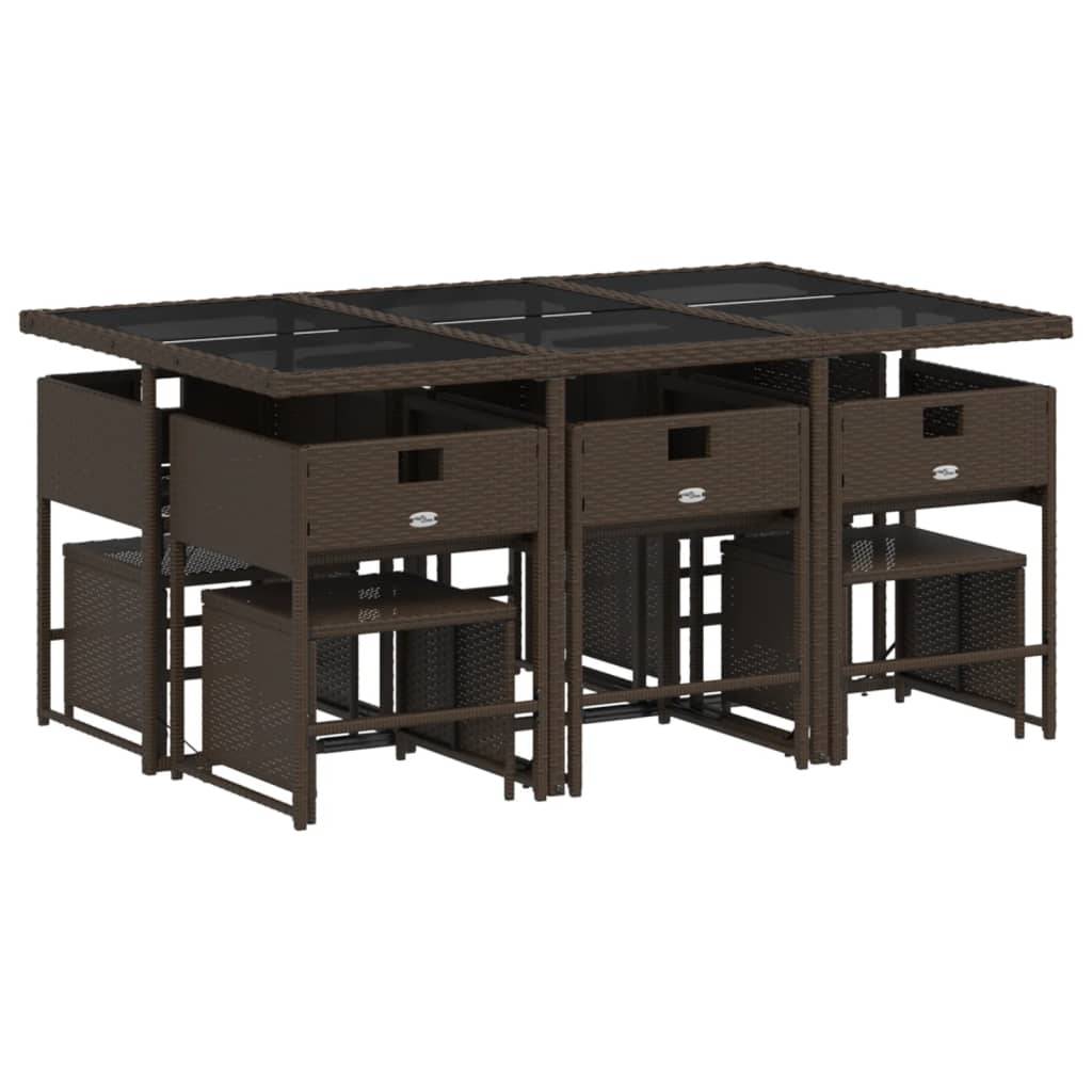 vidaXL 11-tlg. Garten-Essgruppe mit Kissen Braun Poly Rattan