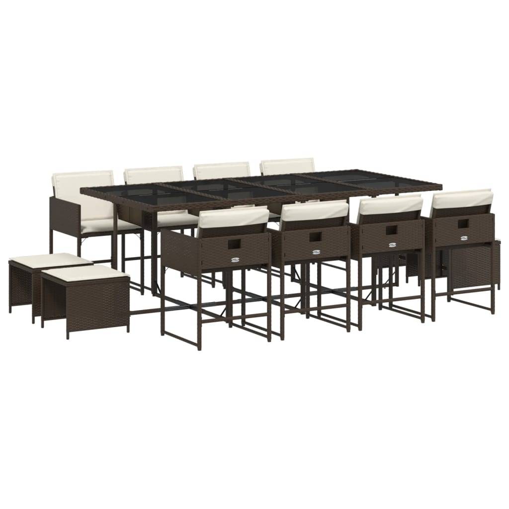 vidaXL 13-tlg. Garten-Essgruppe mit Kissen Braun Poly Rattan