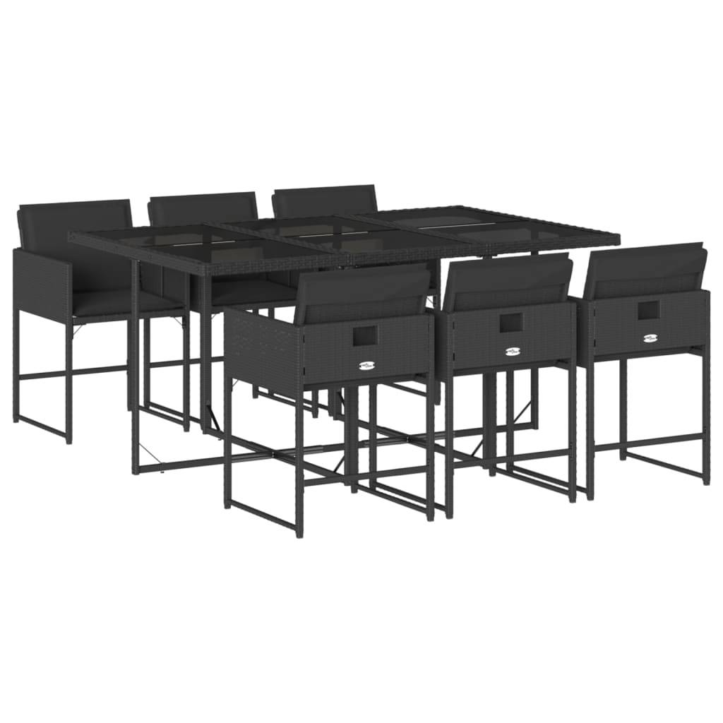vidaXL 7-tlg. Garten-Essgruppe mit Kissen Schwarz Poly Rattan