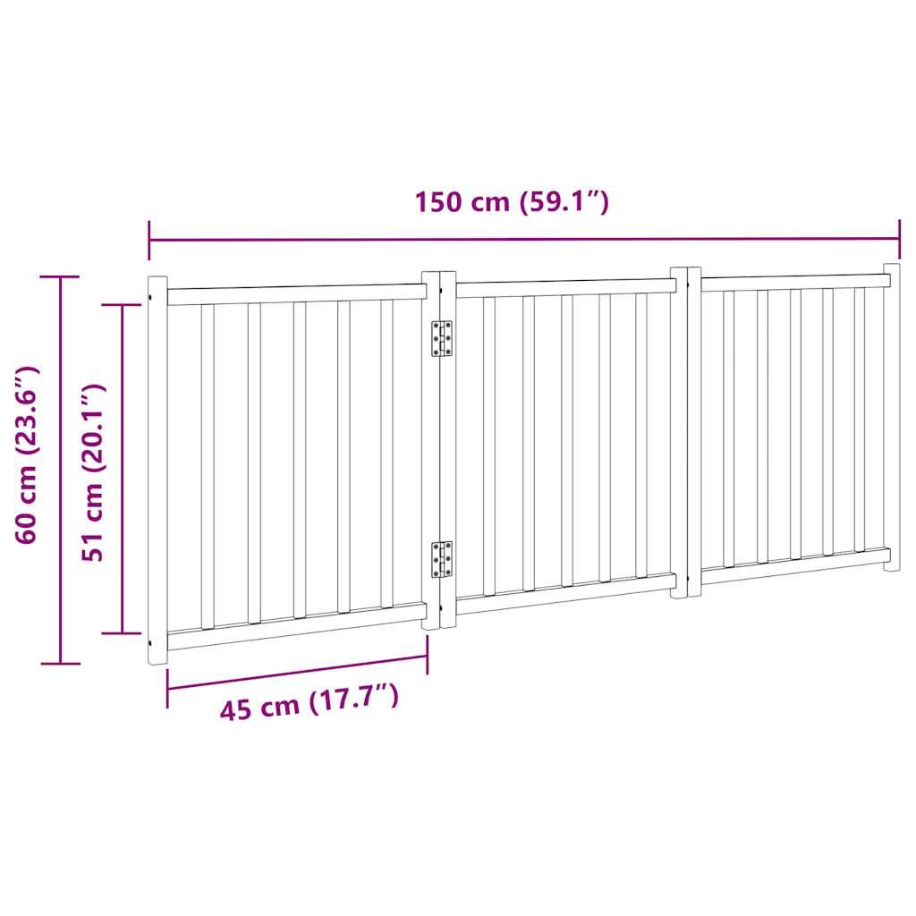 vidaXL 3-tlg. Hundetor Faltbar Braun Eiche 150 cm Massivholz Tanne