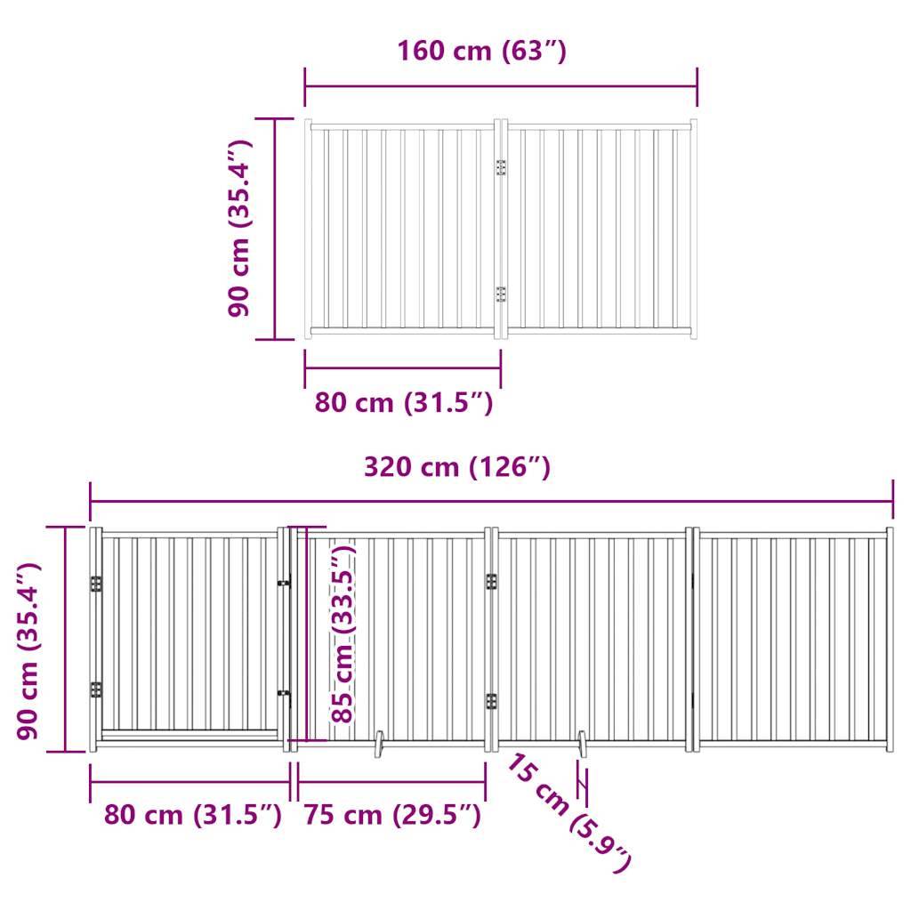 vidaXL 8-tlg. Hundetor mit Tür Faltbar 640 cm Pappelholz