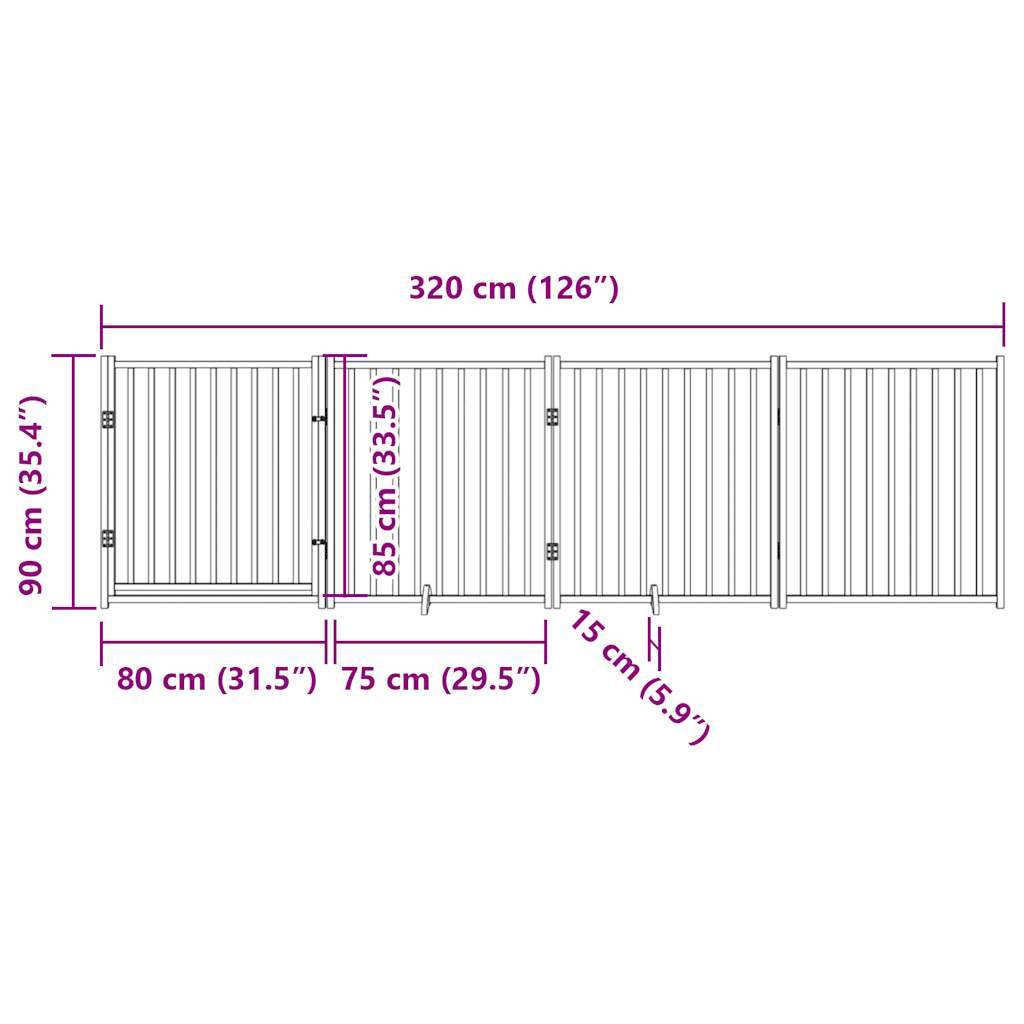 vidaXL 4-tlg. Hundetor mit Tür Faltbar Schwarz 320 cm Massivholz Tanne
