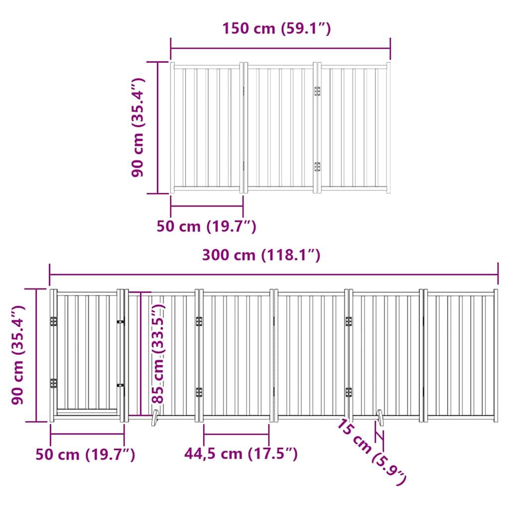 vidaXL 9-tlg. Hundetor mit Tür Faltbar Weiß 450 cm Pappelholz