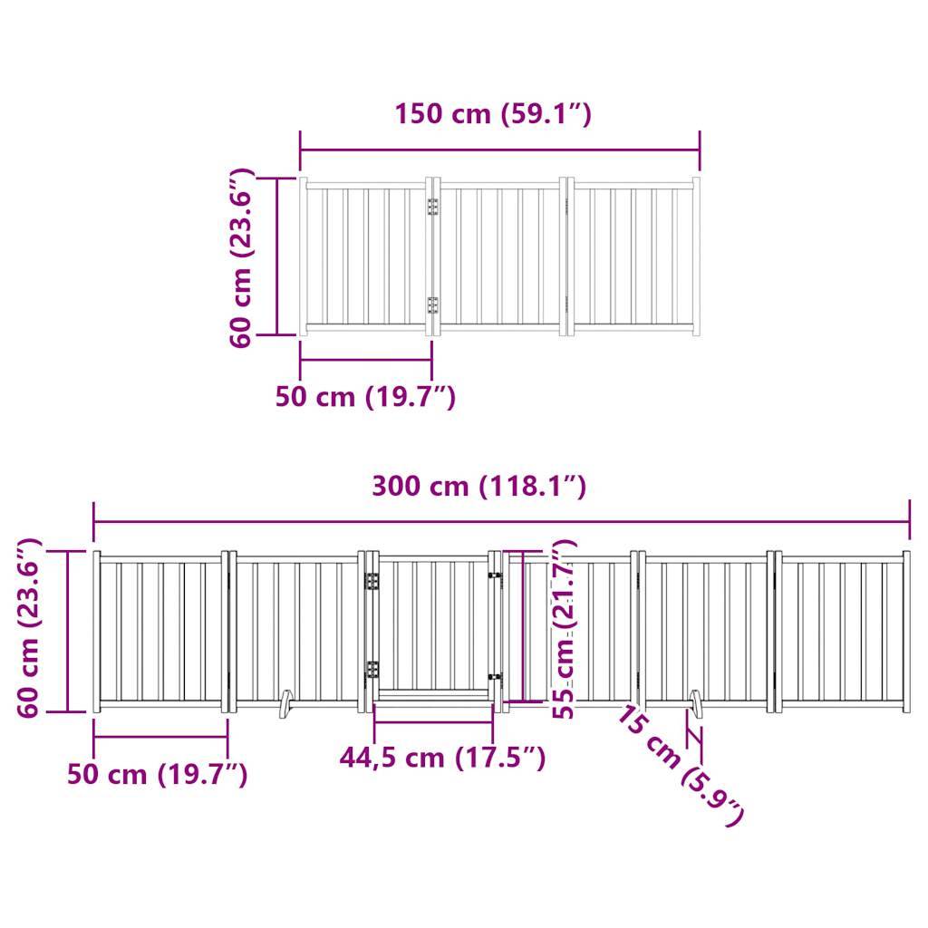 vidaXL 12-tlg. Hundetor mit Tür Faltbar 600 cm Pappelholz