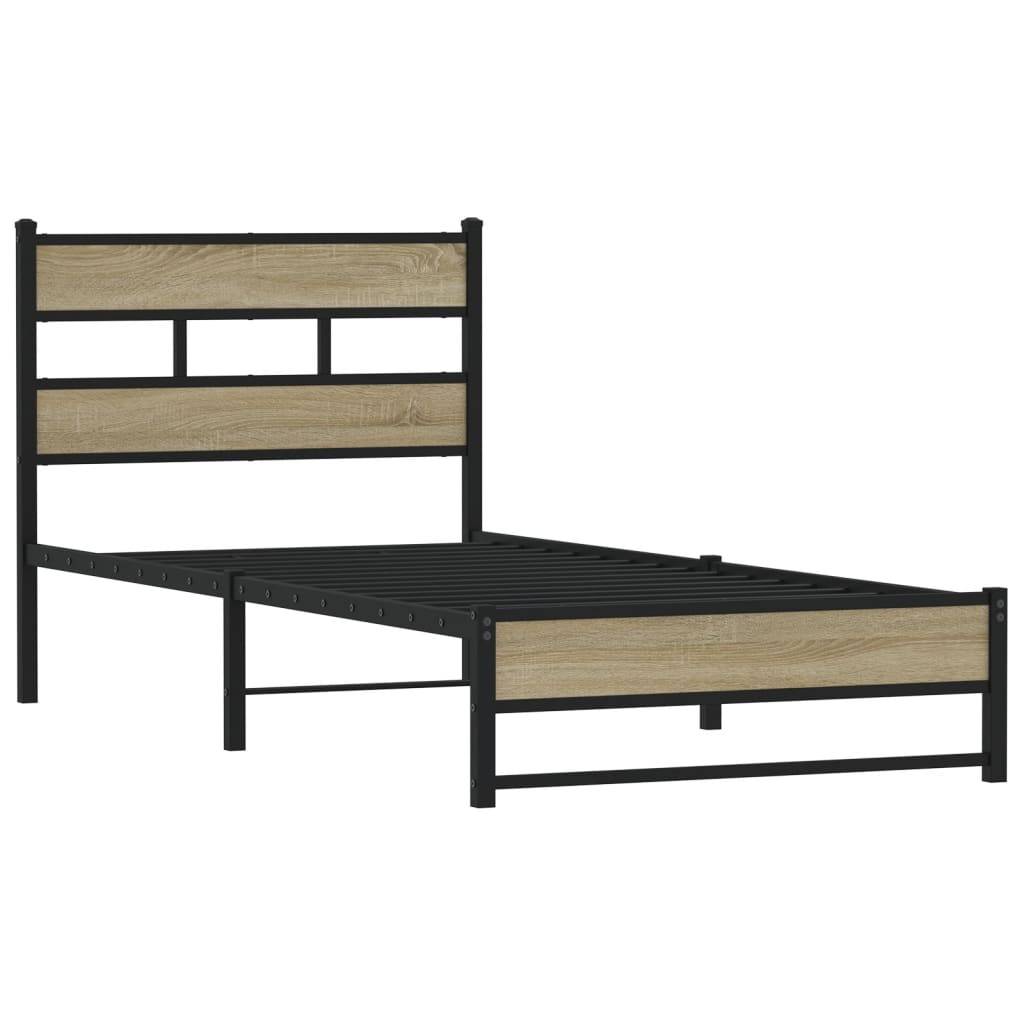 vidaXL Metallbett ohne Matratze Sonoma-Eiche 100x190 cm
