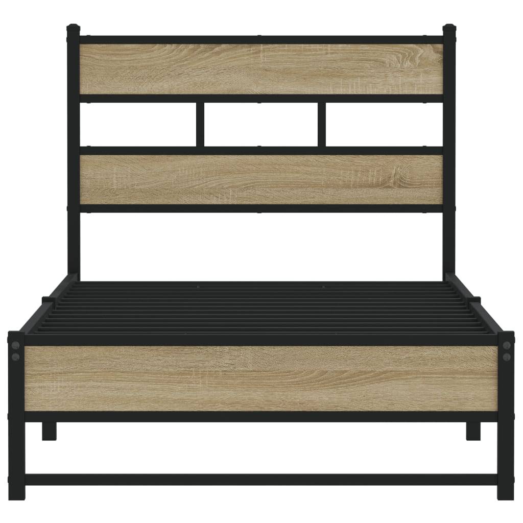 vidaXL Metallbett ohne Matratze Sonoma-Eiche 100x190 cm
