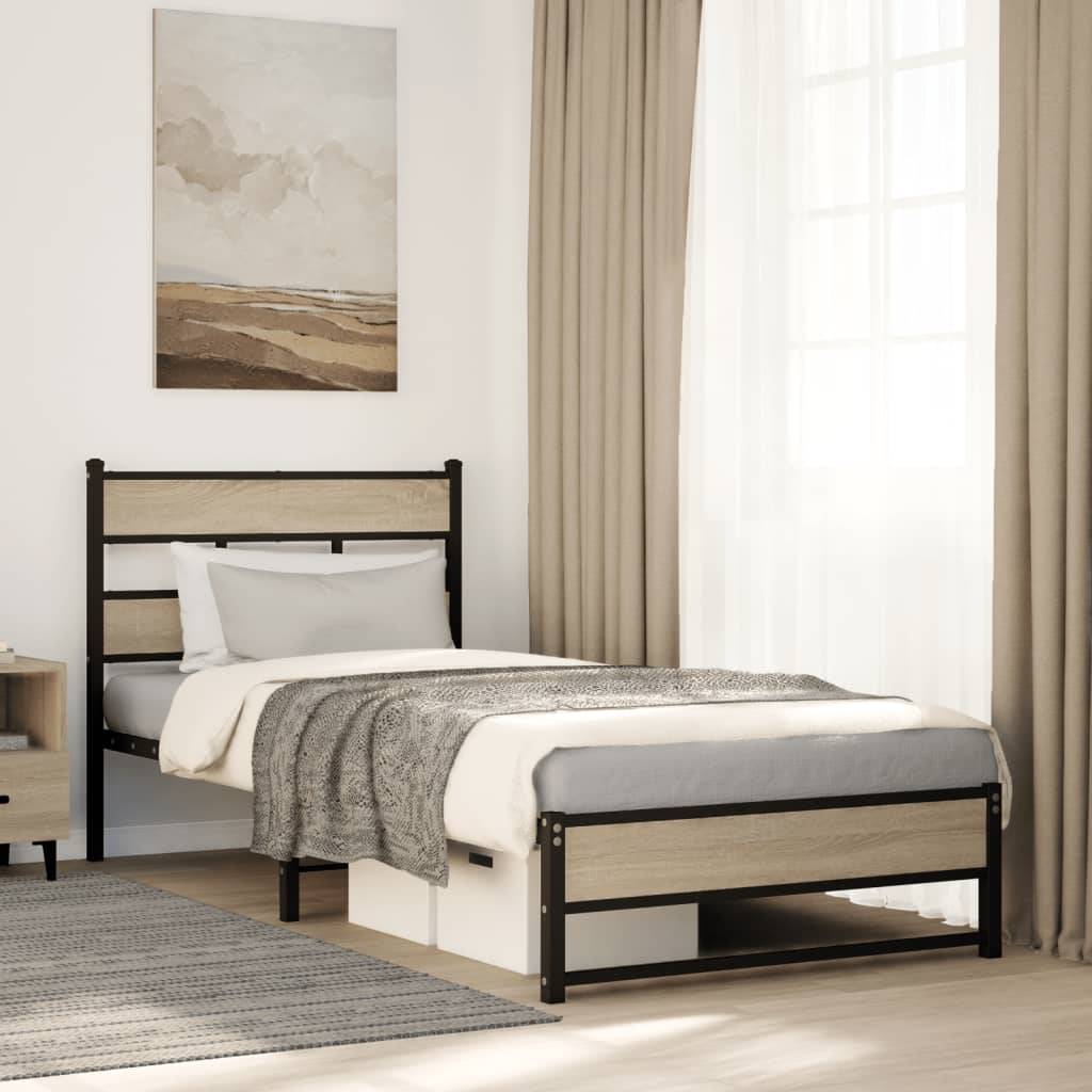 vidaXL Metallbett ohne Matratze Sonoma-Eiche 100x190 cm