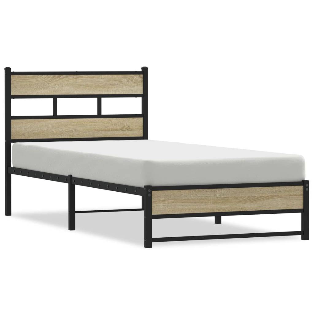 vidaXL Metallbett ohne Matratze Sonoma-Eiche 100x190 cm