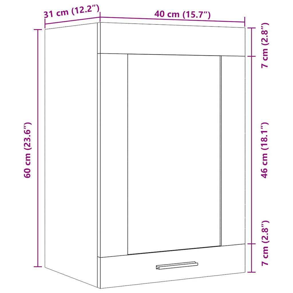 vidaXL Hängeschrank Lyon Glas Altholz-Optik 40x31x60 cm Holzwerkstoff