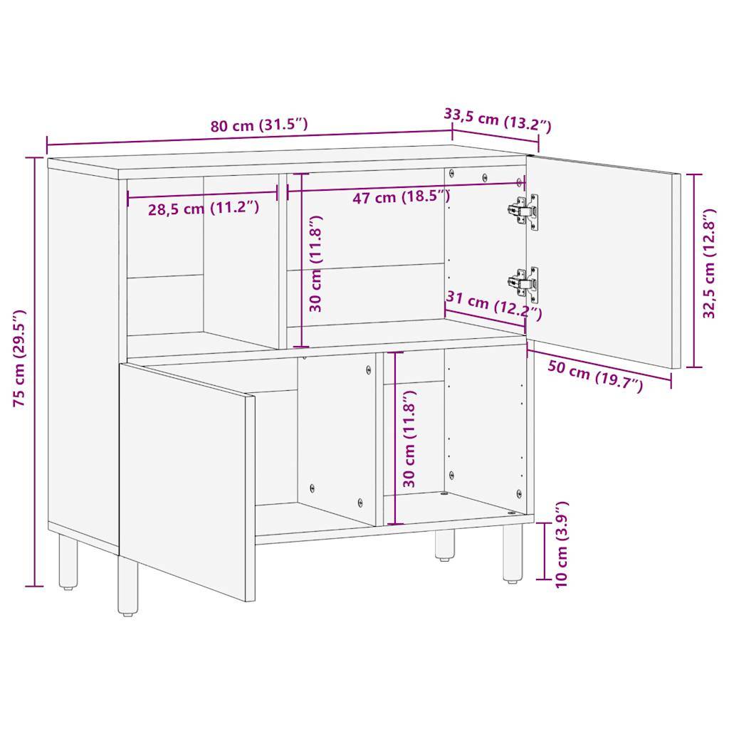 vidaXL Sideboard 80x33,5x75 cm Raues Mangoholz