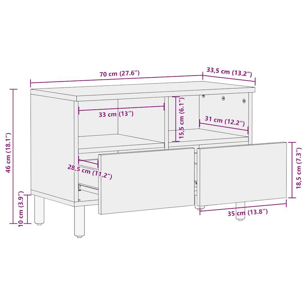 vidaXL TV-Schrank Schwarz 70x33,5x46 cm Raues Mangoholz